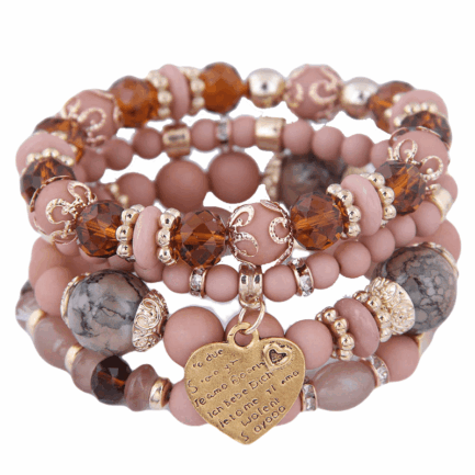 Silver Star Charme – dámské náramky, sada 4 kusy, hnědá