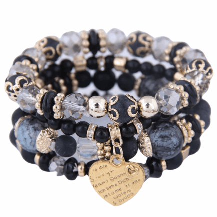 Silver Star Soleil – dámské náramky, sada 4 kusy, černá